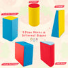 Five colorful foam blocks in various shapes for kids' climbing and crawling activities, promoting motor skills and.