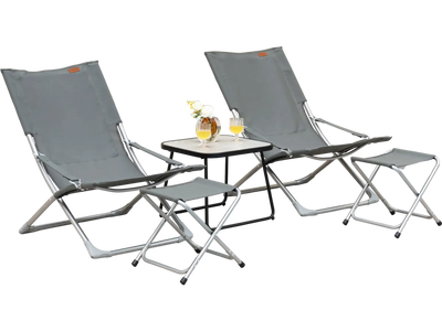 Costway 5-Piece Patio Sling Chair Set Folding Lounge Chairs w/ Footrests & Coffee Table Gray 48659317 New