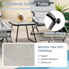 Gray coffee table with marble-like SPC tabletop and adjustable footpads, ideal for patio and outdoor relaxation.