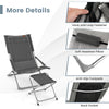 Folding lounge chair with soft headrest pillow, anti-slip footpads, and back pocket for storage in gray.