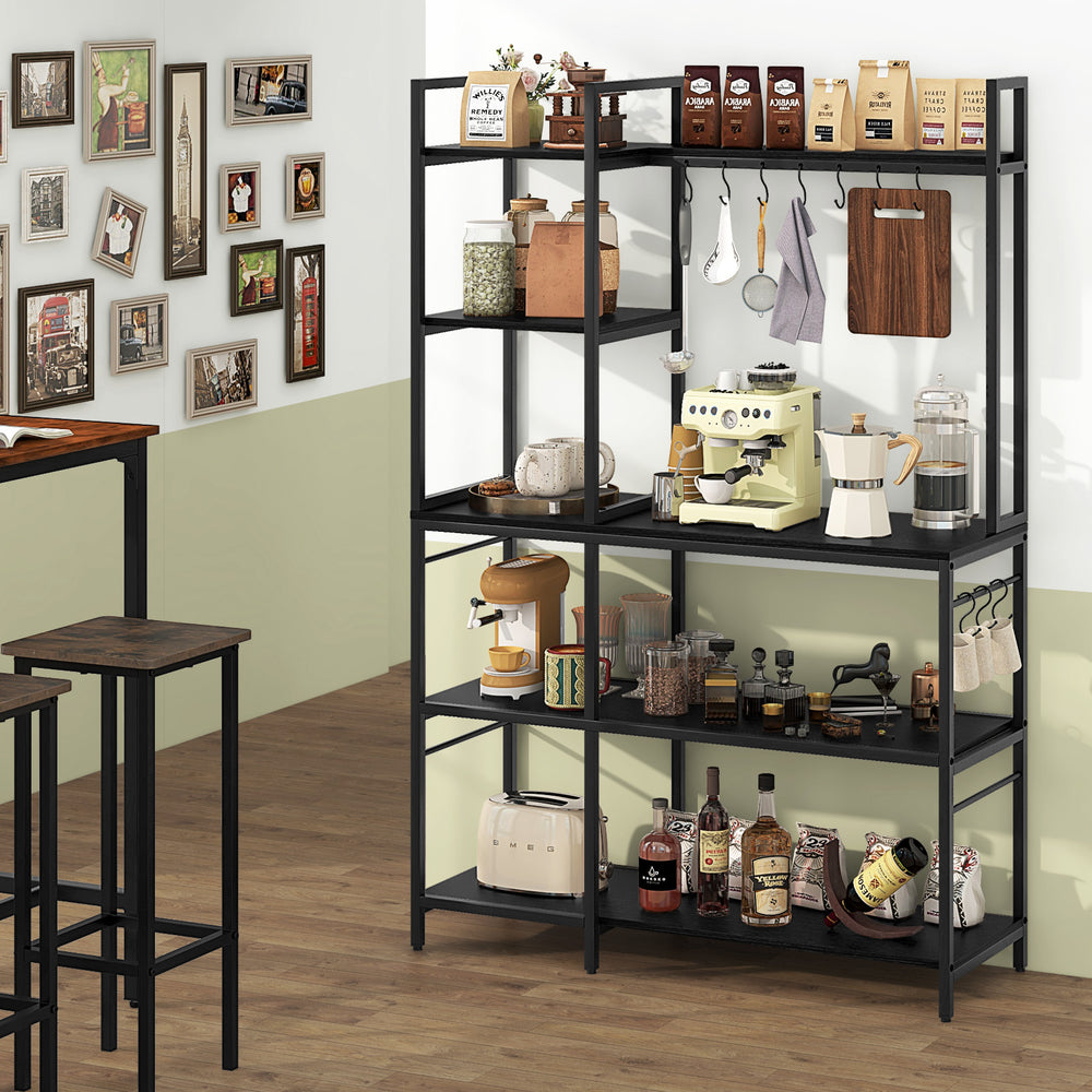 5-Tier Bakers Rack with Power Outlets and 10 S-Shaped Hooks-Black - Gallery View 1 of 10
