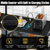 Spacious middle counter of the 5-tier bakers rack with built-in charging station, featuring 2 AC outlets and USB ports.