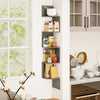 5-tier corner shelf in oak finish, showcasing a sleek design with protective edges for safe storage of books and decor.