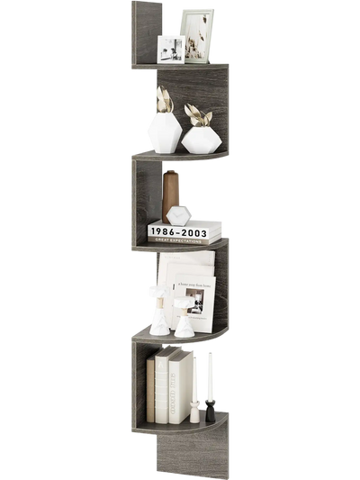 Costway 5-Tier Corner Floating Bookshelf Wall Mounted Storage Organizer 785314962 New