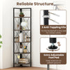 5-tier freestanding corner shelf in oak with heavy-duty metal frame, adjustable foot pad, and anti-toppling kits for.