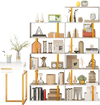 5-tier geometric bookcase with yellow accents, showcasing a variety of decor and storage options in a sleek design.