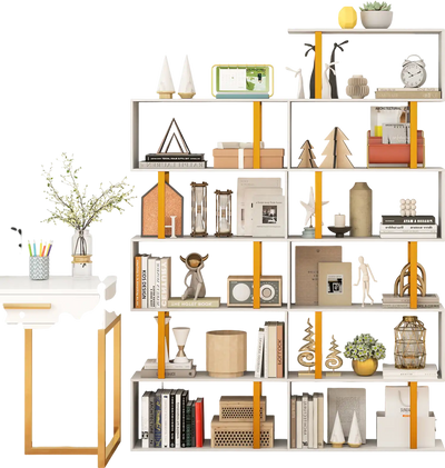 Costway 5-Tier Geometric Bookcase Metal Frame Anti-Tipping Kits 692547318 New