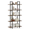 5-tier vintage industrial bookcase with rustic brown shelves and black metal frame, perfect for living room or study.