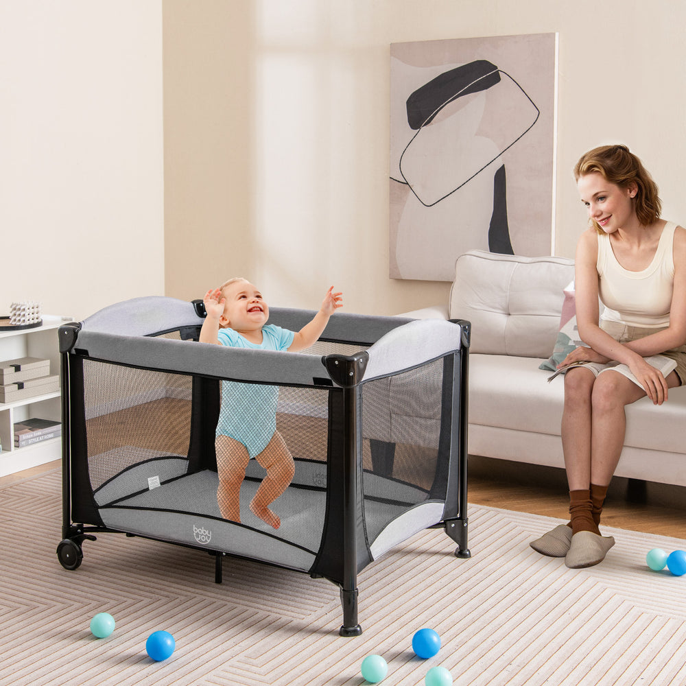 5-in-1 Portable Baby Playard with Cradle and Storage Basket-Black - Gallery View 1 of 12