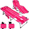Single rose red outdoor folding chaise lounge chair shown with adjustable backrest positioned for lounging and reading.