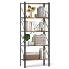 5-tier bookshelf with rustic brown shelves and heavy-duty metal frame, ideal for living room or study display.