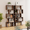 5-tier rustic brown bookshelf showcasing a unique geometric design, perfect as a room divider for home or office use.