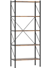 5-tier bookshelf with rustic brown shelves and a heavy-duty black metal frame, perfect for living room or study storage.