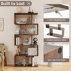 5-tier rustic brown bookshelf with anti-toppling device, ideal for living room or office, featuring a unique geometric.