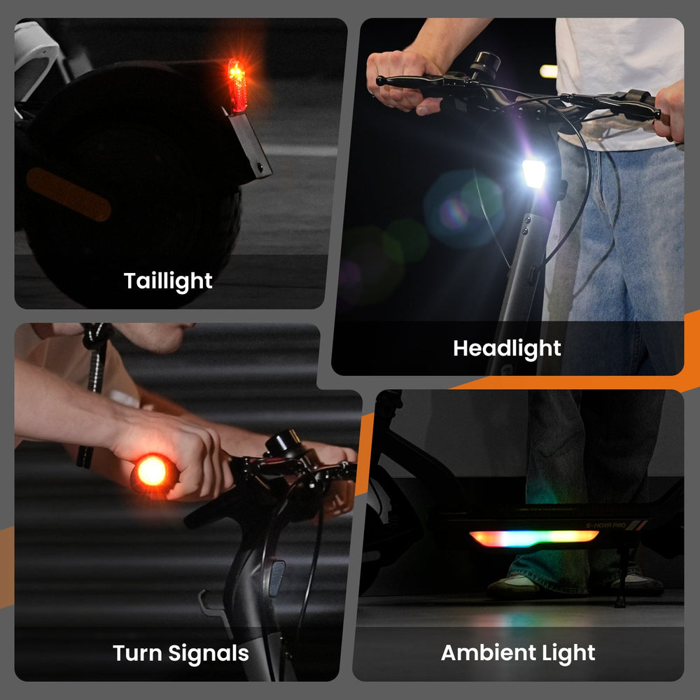 Lighting features: taillight, headlight, turn signals, ambient light
