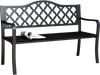 Black 50.5-inch patio bench with curved armrests, designed for 2-3 people, ideal for garden or poolside relaxation.