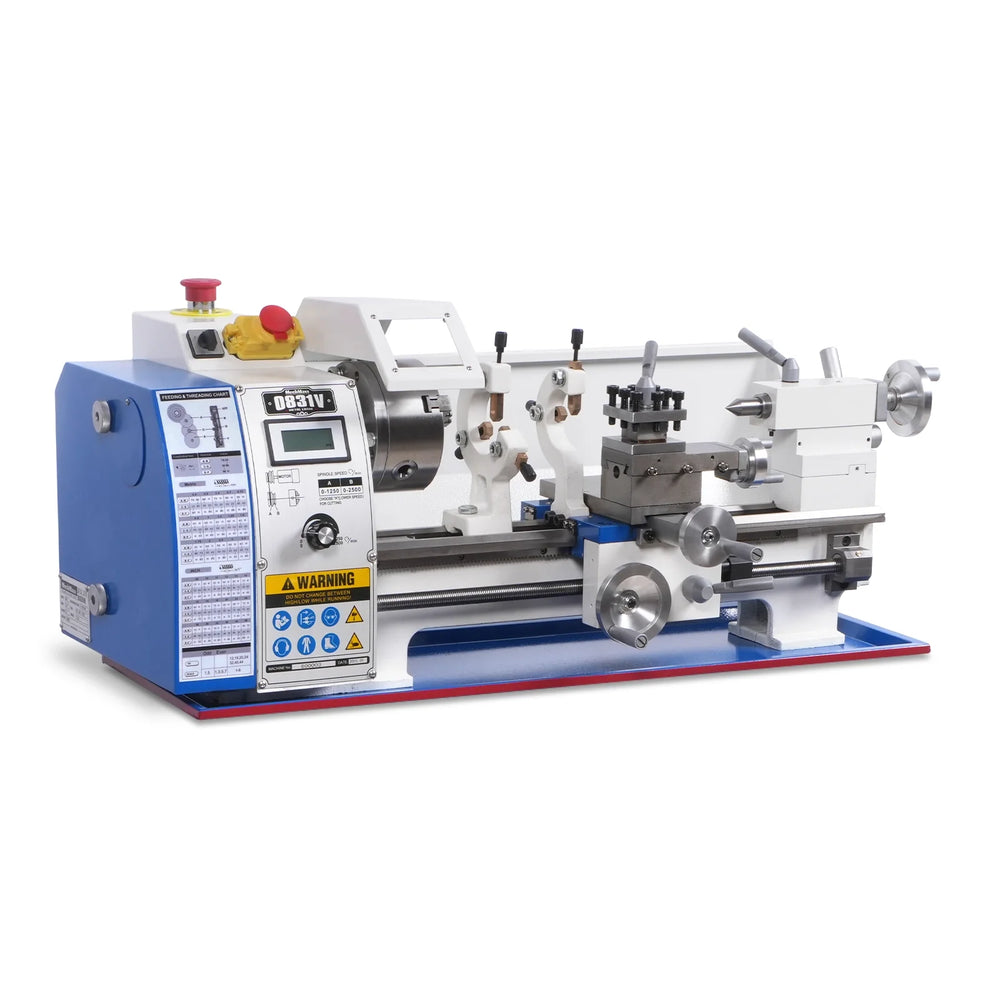 1.5‘’ Spindle Bore Metal Lathe Machine 8'' x 16'' High Precision Brushless Motor Mini 1.5HP Benchtop 0-2500 RPM Variable Speed Metal Working Machine 1.5‘’ Spindle Bore Small Lathe without Stand 0831V