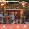 50000 BTU propane patio heater with round table design, black finish, providing 360° heating for 6-8 people outdoors.