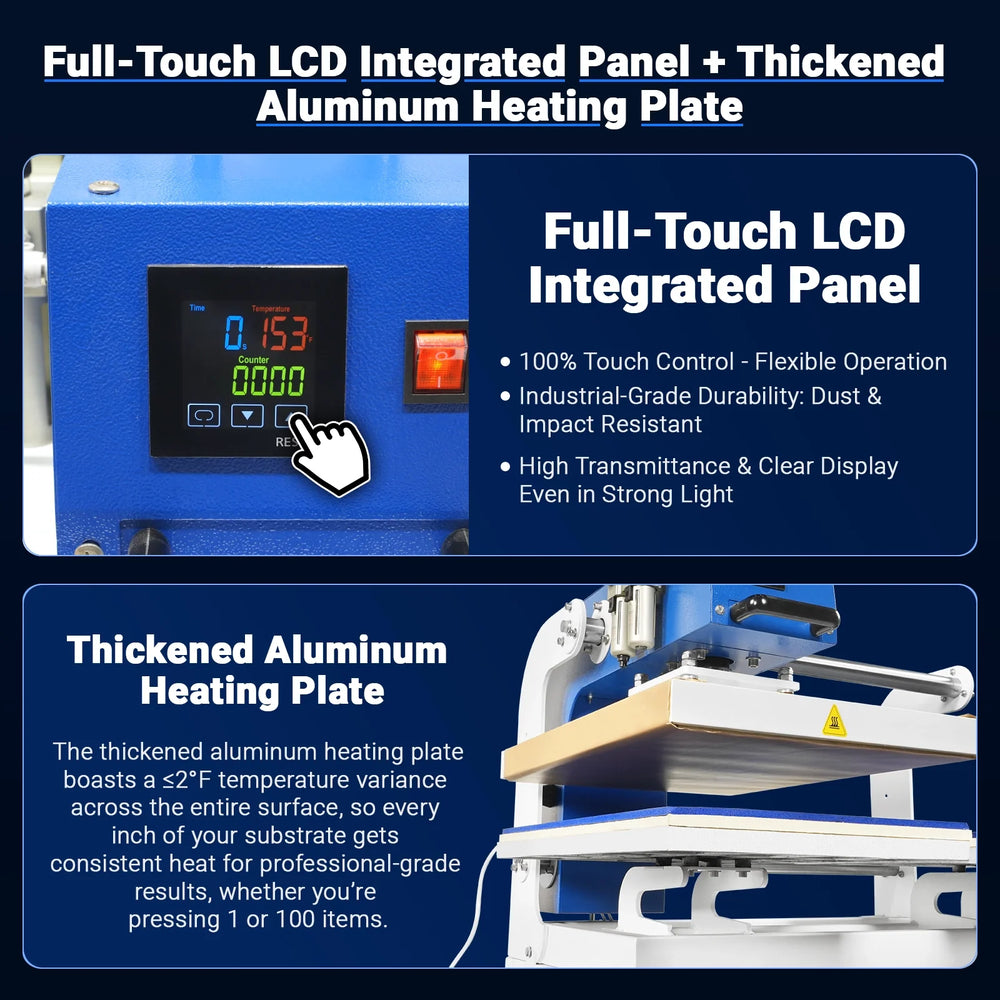 16x24 Inch Commercial Pneumatic Dual Platen Heat Press - Auto Lift Digital Sublimation Transfer Machine with Full Touch LCD Screen & AIRTAC Pneumatic Parts (110V 2.2HP)