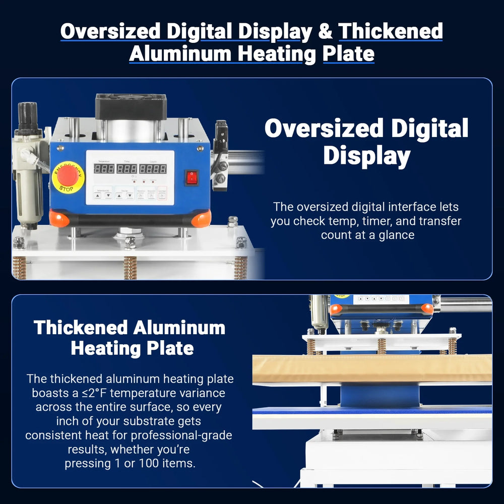 24x32 Inch (60x80cm) Industrial Pneumatic Dual Platen Heat Press - Auto Lift Digital Sublimation Transfer Machine (220V 8HP)
