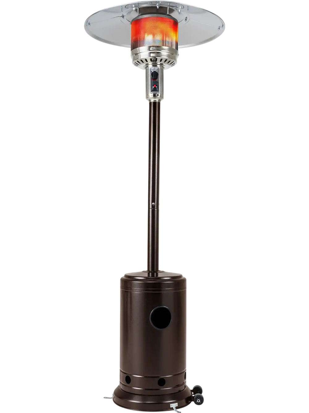 Patio propane gas heater with stainless steel burner, 50,000 BTU, ideal for outdoor patios and gardens.