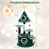 Dimensions chart for the 50" Christmas cat tree shows two condos, a sisal scratching post, and playful hanging toys.