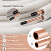 50 feet mini split line set featuring 1/4" and 3/8" O.D. copper pipes with removable protective caps for easy.