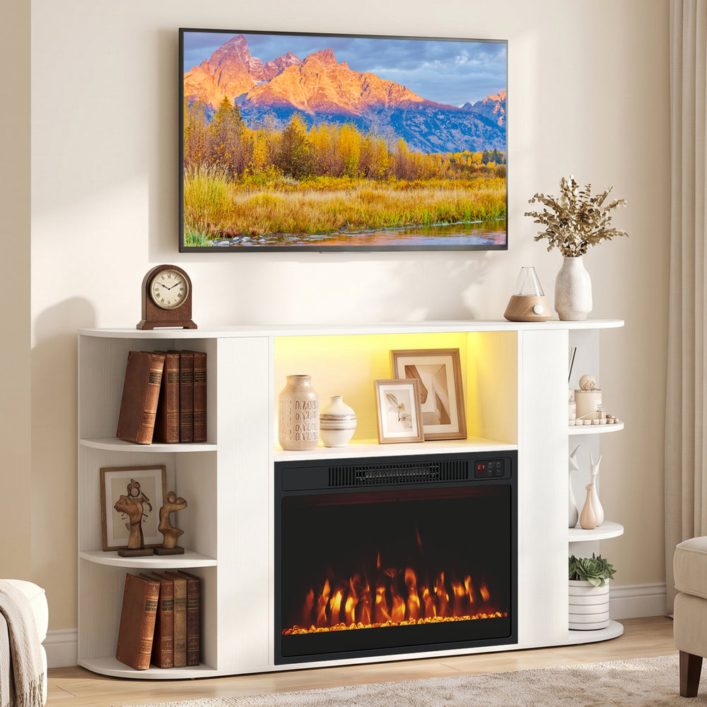 50” Fireplace TV Stand with RGB Lights and 23” Electric Fireplace for Living Room-White - Gallery View 1 of 10