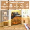 50” white fireplace TV stand featuring a 23” electric fireplace, RGB lights, and remote control for cozy living room warmth.