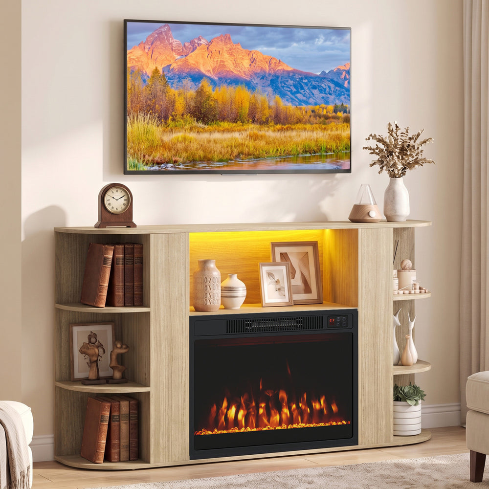 50” Fireplace TV Stand with RGB Lights and 23” Electric Fireplace for Living Room-Natural - Gallery View 1 of 10