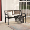 Black 50-inch outdoor metal garden bench with rattan-like backrest, ideal for 2-3 people, perfect for backyard or.