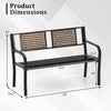 Dimensions of the 50-inch outdoor metal garden bench with rattan-like backrest, suitable for 2-3 people.
