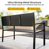 50-inch black patio metal bench with mosaic backrest, reinforced frame, supports up to 660 lbs, ideal for outdoor.