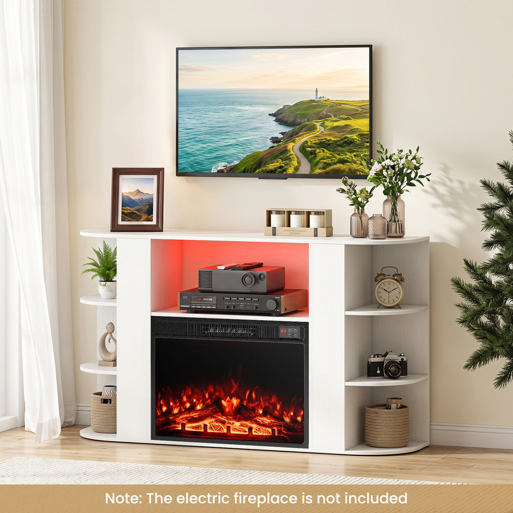 50-inch white TV stand with RGB lights, adjustable shelves, and ample storage for a modern entertainment center.