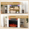 50-inch white TV stand with RGB lights, adjustable shelf, and space for a 23-inch electric fireplace for modern entertainment.