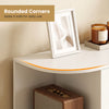 Rounded corner design enhances safety, featuring a 50-inch white TV stand with RGB lights and adjustable shelves.