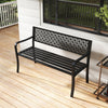 Black 50-inch garden bench with patterned backrest and curved armrests, ideal for outdoor spaces like gardens and.
