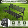 Black 50-inch garden bench with patterned backrest and curved armrests, perfect for 2-3 people in outdoor spaces.