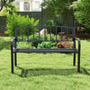 Front view of the 50-inch black outdoor garden bench showcasing its elegant design, ideal for courtyard and park.