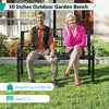 50-inch outdoor garden bench with slatted backrest, supporting up to 660 lbs, ideal for gardens and porches.