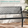Geometric lattice backrest of a 50-inch outdoor garden bench in black, ideal for patio and garden gatherings.