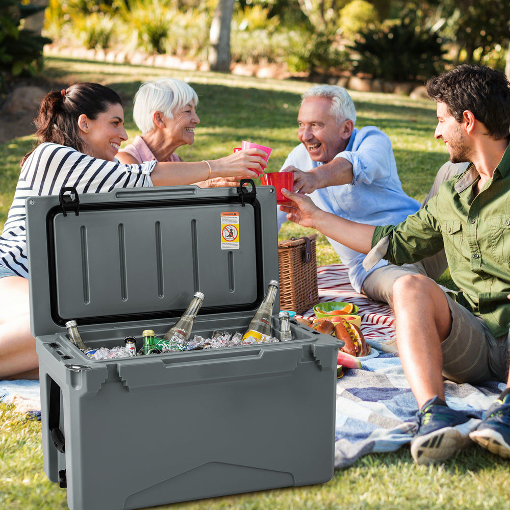 50 QT Rotomolded Cooler Insulated Portable Ice Chest with Integrated Cup Holders-Gray - Gallery View 1 of 9