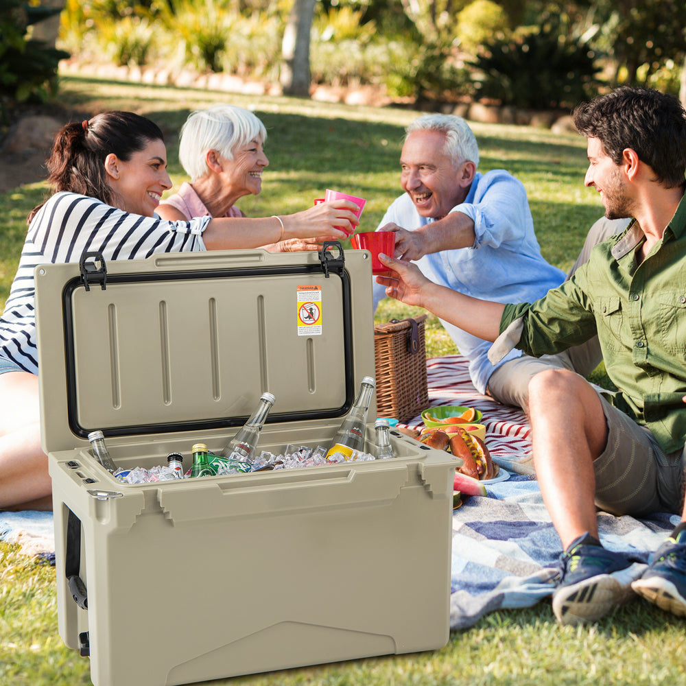 50 QT Rotomolded Cooler Insulated Portable Ice Chest with Integrated Cup Holders-Tan - Gallery View 1 of 10