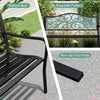 Slatted seat and floral design backrest of the 50-inch black cast iron patio bench, featuring anti-slip foot pads.