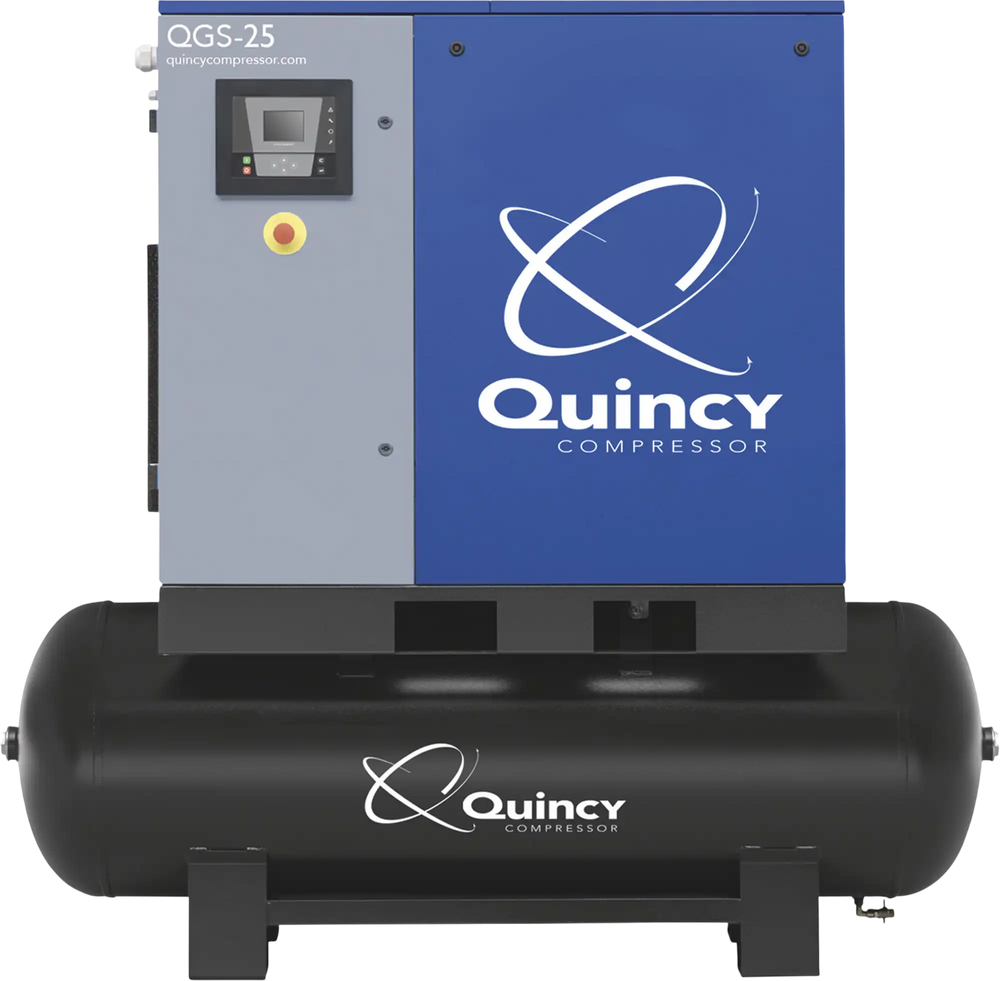 Quincy Compressor QGS 4152026529 Rotary Screw Air Compressor 208/230/460V 3-Phase, 25 HP, 99 CFM, 132 Gallon New