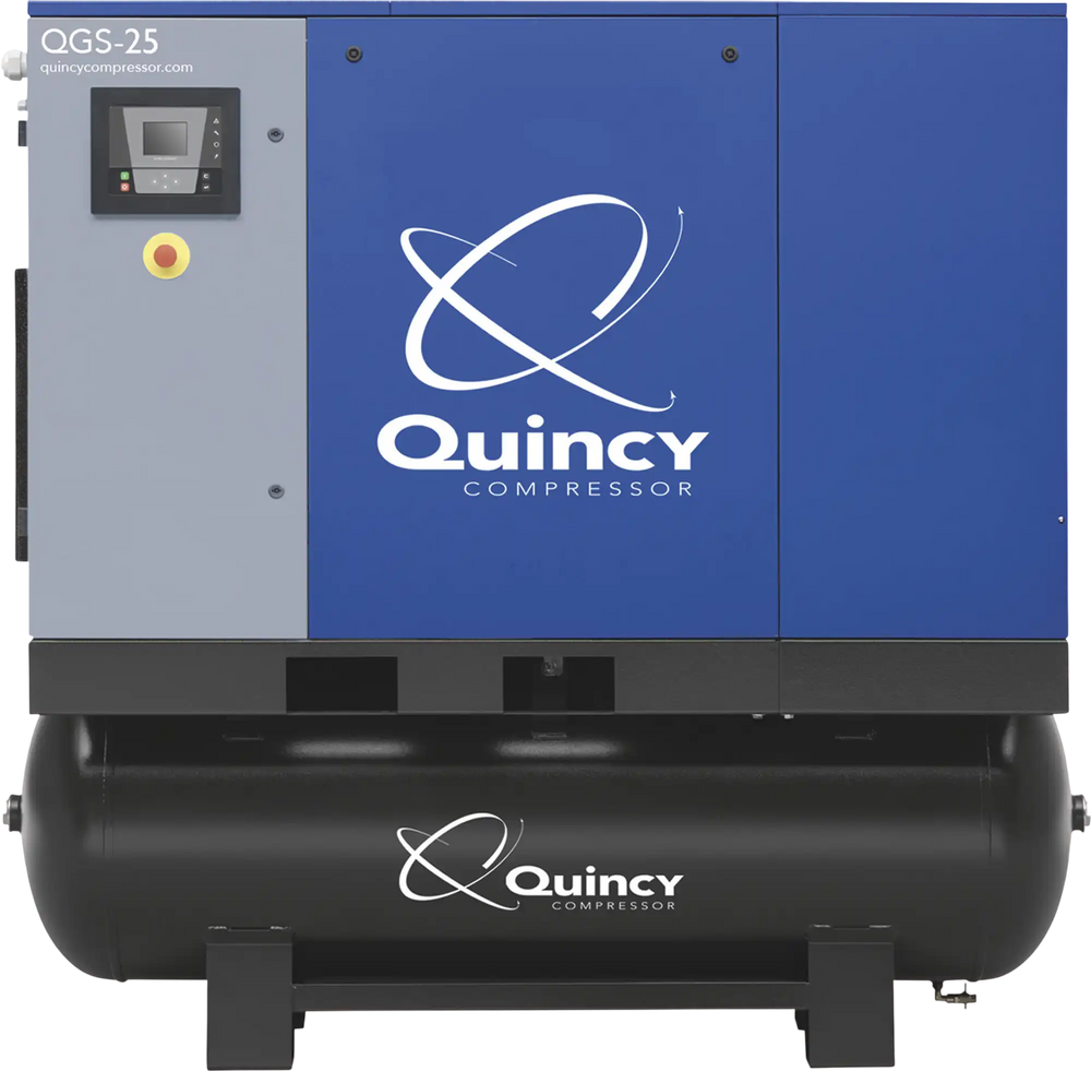 Quincy Compressor QGS Rotary Screw Air Compressor 208/230/460V 3-Phase, 30 HP, 113.8 CFM, 132 Gallon New