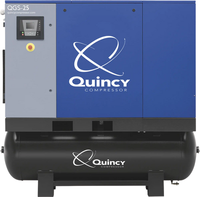 Quincy Compressor QGS Rotary Screw Air Compressor with Dryer 30 HP, 125 PSI, 132-Gal. Tank, 113.8 CFM, 460V, 3-Phase New