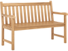 Teak outdoor porch bench with armrests, 3-seat capacity, ergonomic design for patio or garden use.