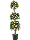 51" artificial topiary tree featuring three sun-resistant topiary balls with white blossoms for versatile indoor and outdoor decor.