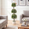 51" artificial topiary tree with three sun-resistant topiary balls and white blossoms for a vibrant home decor accent.